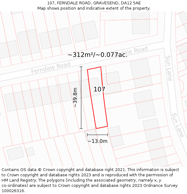 107, FERNDALE ROAD, GRAVESEND, DA12 5AE: Plot and title map