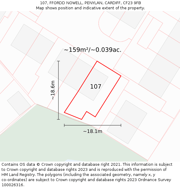 107, FFORDD NOWELL, PENYLAN, CARDIFF, CF23 9FB: Plot and title map