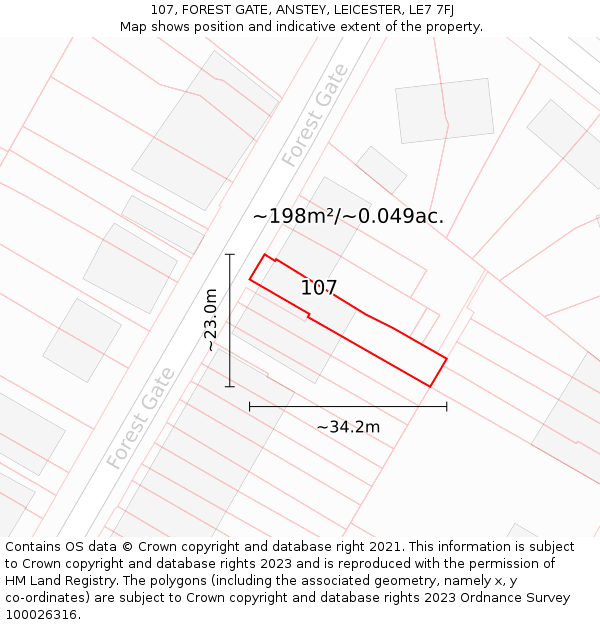 107, FOREST GATE, ANSTEY, LEICESTER, LE7 7FJ: Plot and title map