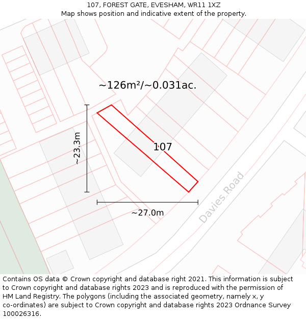 107, FOREST GATE, EVESHAM, WR11 1XZ: Plot and title map