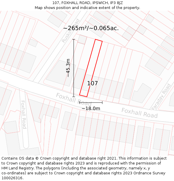 107, FOXHALL ROAD, IPSWICH, IP3 8JZ: Plot and title map