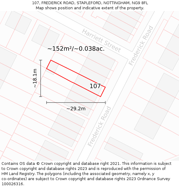 107, FREDERICK ROAD, STAPLEFORD, NOTTINGHAM, NG9 8FL: Plot and title map