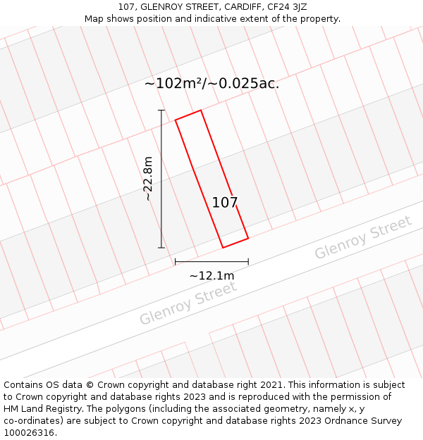107, GLENROY STREET, CARDIFF, CF24 3JZ: Plot and title map