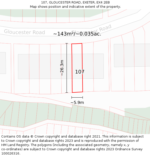 107, GLOUCESTER ROAD, EXETER, EX4 2EB: Plot and title map