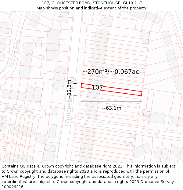 107, GLOUCESTER ROAD, STONEHOUSE, GL10 2HB: Plot and title map