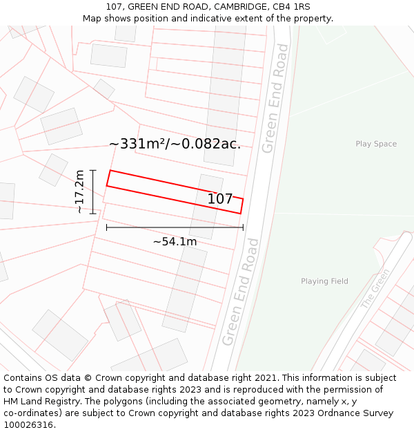107, GREEN END ROAD, CAMBRIDGE, CB4 1RS: Plot and title map