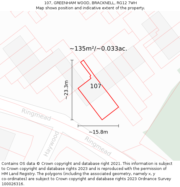 107, GREENHAM WOOD, BRACKNELL, RG12 7WH: Plot and title map