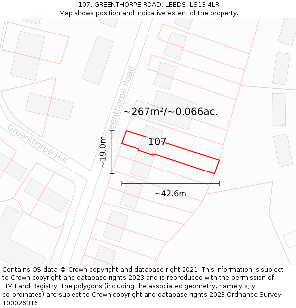 107, GREENTHORPE ROAD, LEEDS, LS13 4LR: Plot and title map