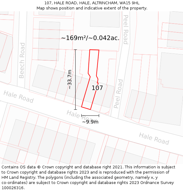 107, HALE ROAD, HALE, ALTRINCHAM, WA15 9HL: Plot and title map