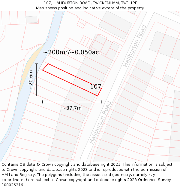 107, HALIBURTON ROAD, TWICKENHAM, TW1 1PE: Plot and title map