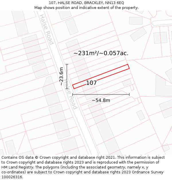 107, HALSE ROAD, BRACKLEY, NN13 6EQ: Plot and title map