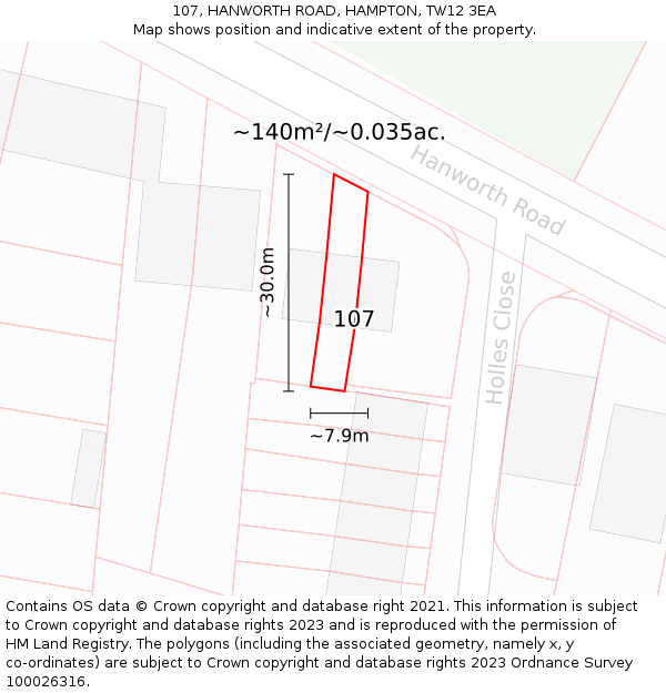 107, HANWORTH ROAD, HAMPTON, TW12 3EA: Plot and title map