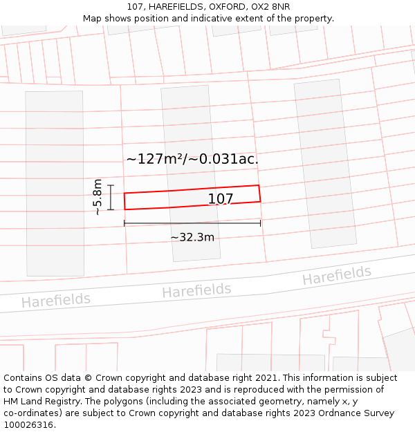 107, HAREFIELDS, OXFORD, OX2 8NR: Plot and title map