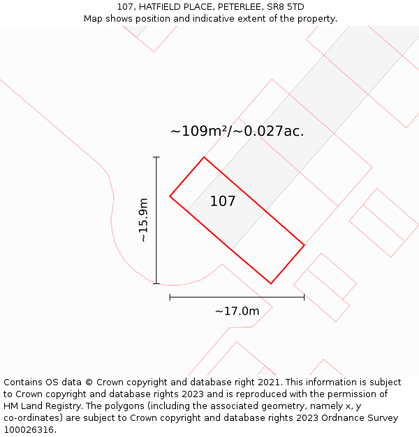 107, HATFIELD PLACE, PETERLEE, SR8 5TD: Plot and title map