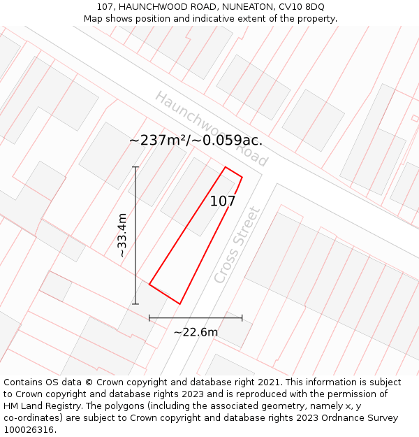 107, HAUNCHWOOD ROAD, NUNEATON, CV10 8DQ: Plot and title map