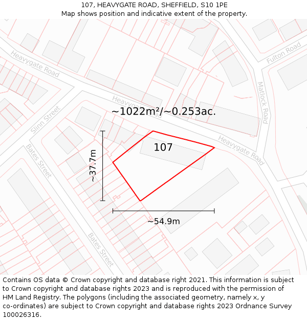 107, HEAVYGATE ROAD, SHEFFIELD, S10 1PE: Plot and title map