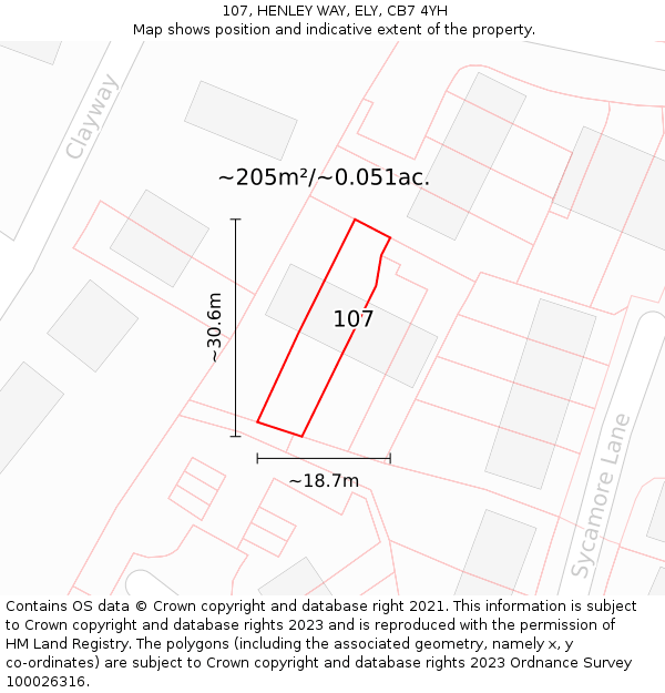 107, HENLEY WAY, ELY, CB7 4YH: Plot and title map