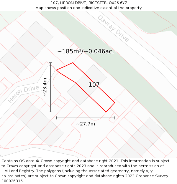107, HERON DRIVE, BICESTER, OX26 6YZ: Plot and title map