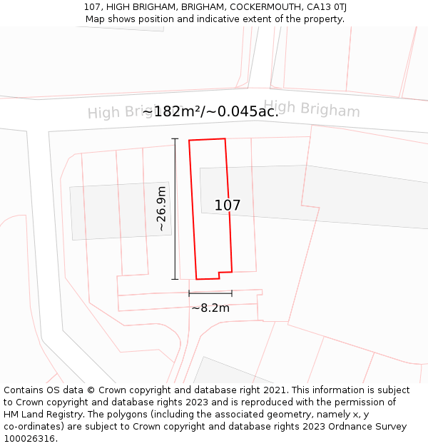 107, HIGH BRIGHAM, BRIGHAM, COCKERMOUTH, CA13 0TJ: Plot and title map