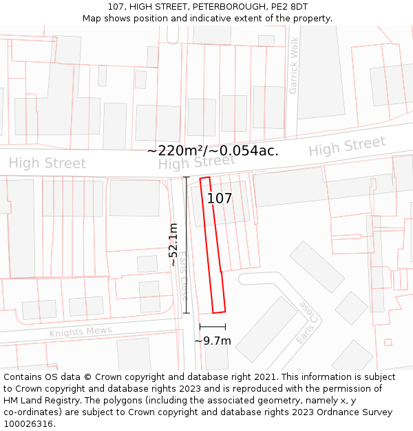 107, HIGH STREET, PETERBOROUGH, PE2 8DT: Plot and title map