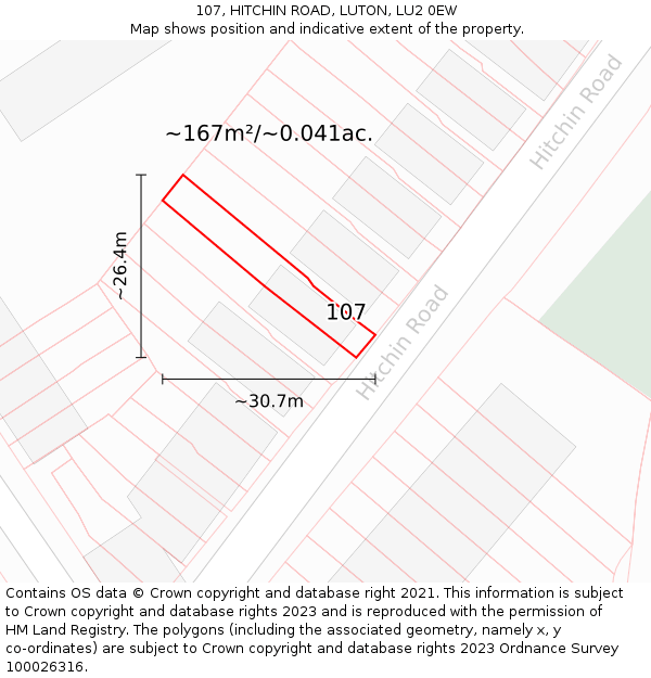 107, HITCHIN ROAD, LUTON, LU2 0EW: Plot and title map