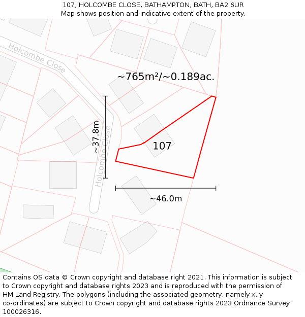 107, HOLCOMBE CLOSE, BATHAMPTON, BATH, BA2 6UR: Plot and title map
