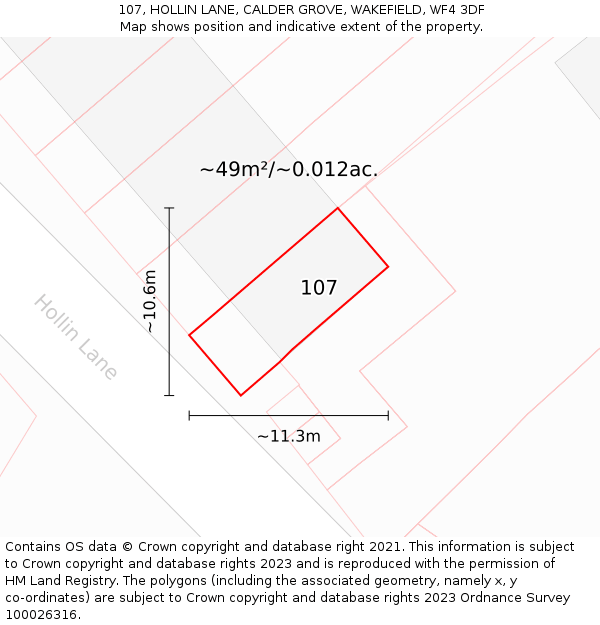 107, HOLLIN LANE, CALDER GROVE, WAKEFIELD, WF4 3DF: Plot and title map