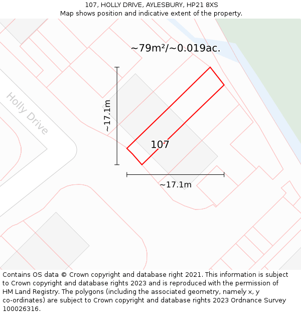 107, HOLLY DRIVE, AYLESBURY, HP21 8XS: Plot and title map