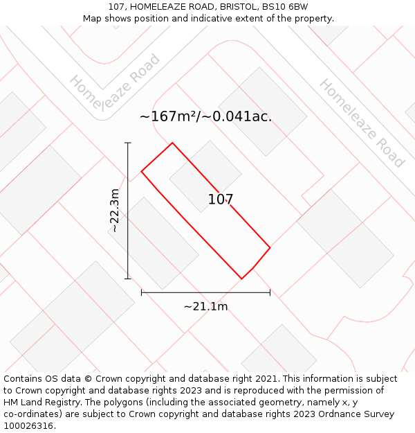 107, HOMELEAZE ROAD, BRISTOL, BS10 6BW: Plot and title map
