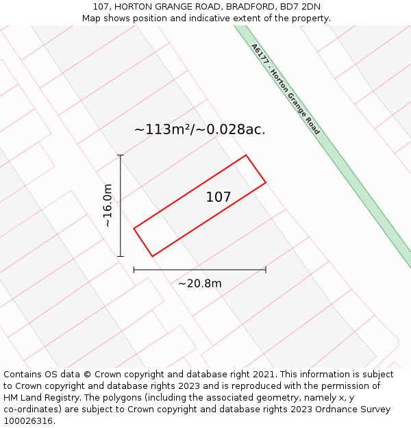 107, HORTON GRANGE ROAD, BRADFORD, BD7 2DN: Plot and title map