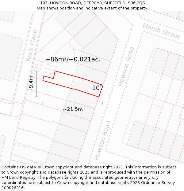 107, HOWSON ROAD, DEEPCAR, SHEFFIELD, S36 2QS: Plot and title map