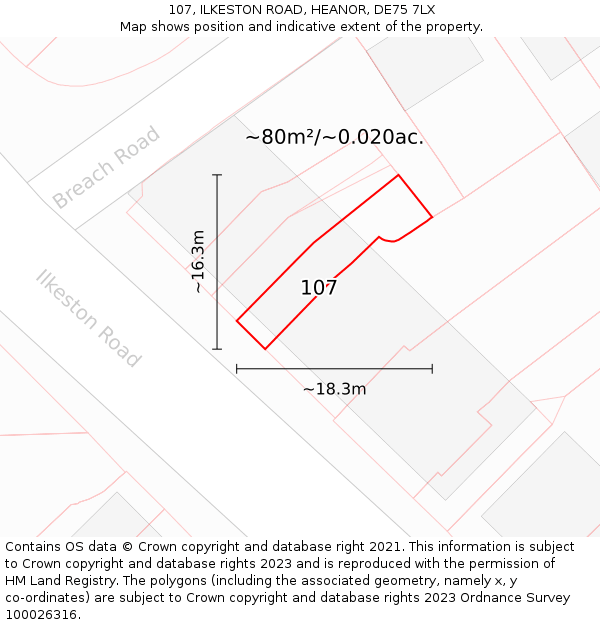 107, ILKESTON ROAD, HEANOR, DE75 7LX: Plot and title map