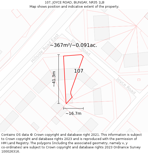 107, JOYCE ROAD, BUNGAY, NR35 1LB: Plot and title map