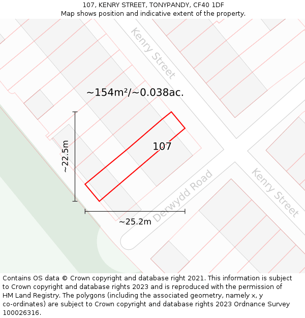 107, KENRY STREET, TONYPANDY, CF40 1DF: Plot and title map