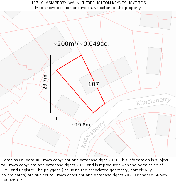 107, KHASIABERRY, WALNUT TREE, MILTON KEYNES, MK7 7DS: Plot and title map
