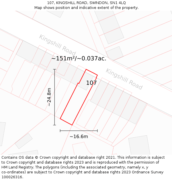 107, KINGSHILL ROAD, SWINDON, SN1 4LQ: Plot and title map