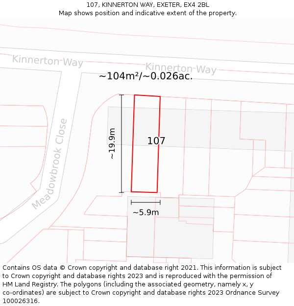 107, KINNERTON WAY, EXETER, EX4 2BL: Plot and title map