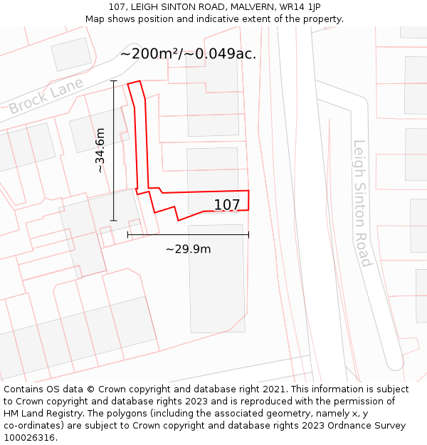 107, LEIGH SINTON ROAD, MALVERN, WR14 1JP: Plot and title map