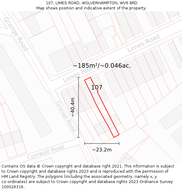 107, LIMES ROAD, WOLVERHAMPTON, WV6 8RD: Plot and title map