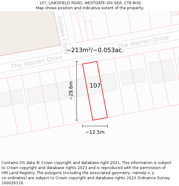 107, LINKSFIELD ROAD, WESTGATE-ON-SEA, CT8 8HQ: Plot and title map