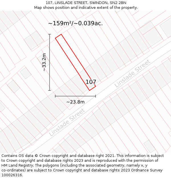 107, LINSLADE STREET, SWINDON, SN2 2BN: Plot and title map