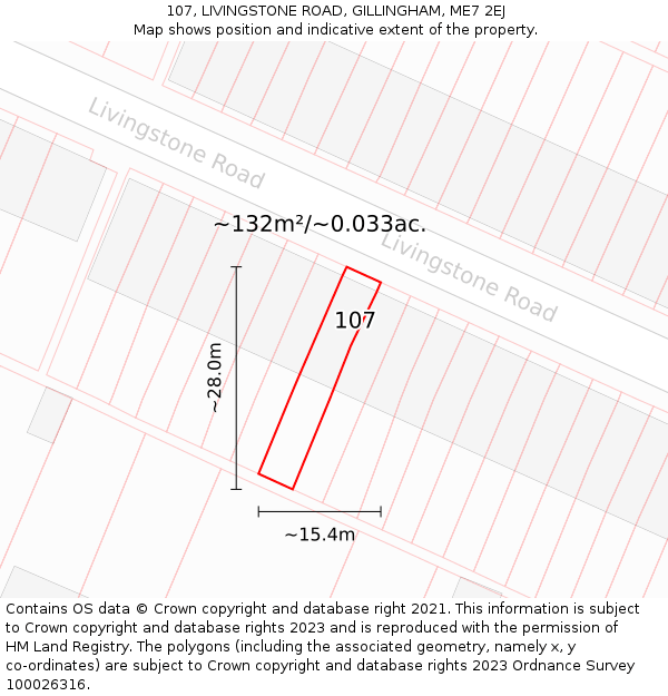 107, LIVINGSTONE ROAD, GILLINGHAM, ME7 2EJ: Plot and title map