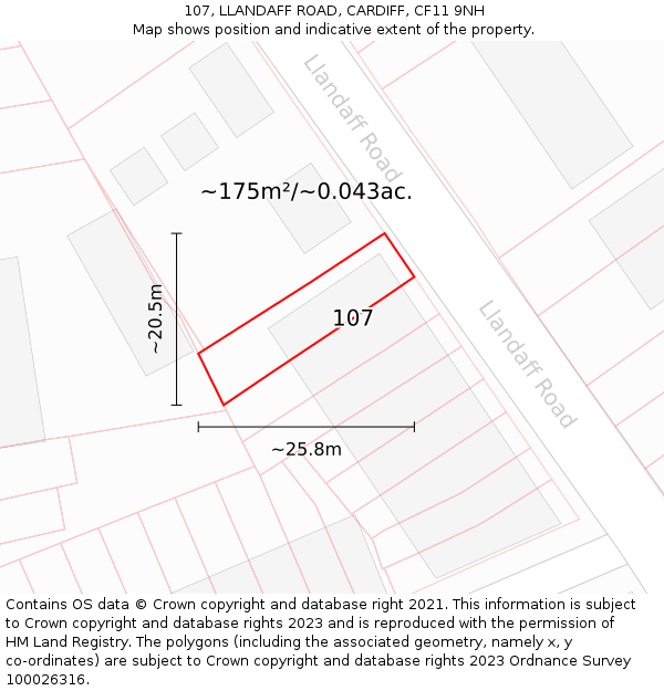 107, LLANDAFF ROAD, CARDIFF, CF11 9NH: Plot and title map