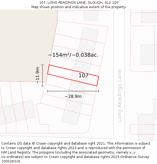 107, LONG READINGS LANE, SLOUGH, SL2 1QY: Plot and title map