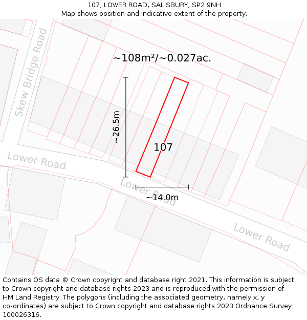 107, LOWER ROAD, SALISBURY, SP2 9NH: Plot and title map