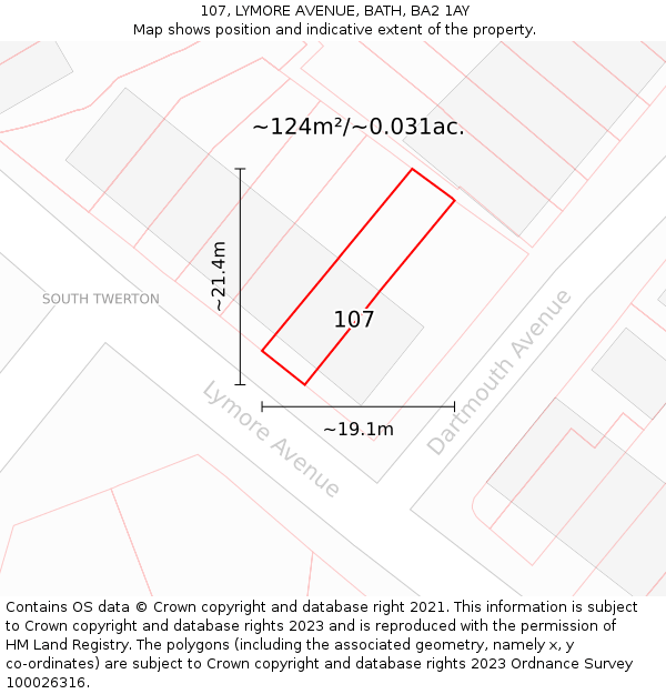 107, LYMORE AVENUE, BATH, BA2 1AY: Plot and title map