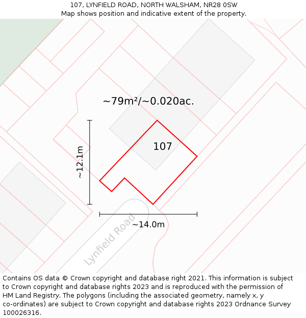 107, LYNFIELD ROAD, NORTH WALSHAM, NR28 0SW: Plot and title map