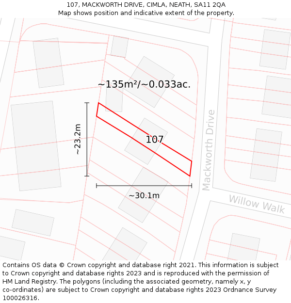 107, MACKWORTH DRIVE, CIMLA, NEATH, SA11 2QA: Plot and title map