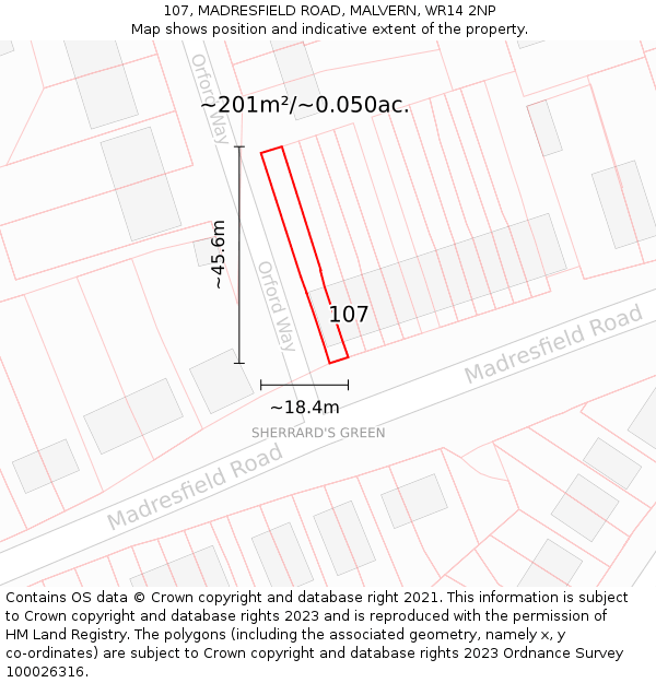 107, MADRESFIELD ROAD, MALVERN, WR14 2NP: Plot and title map