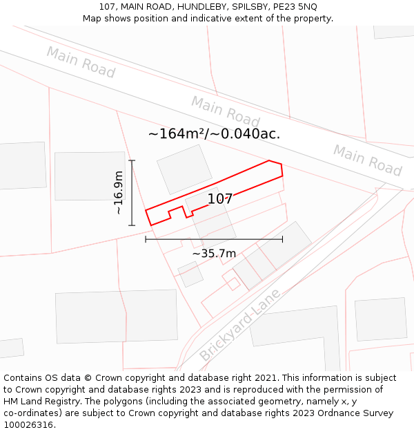 107, MAIN ROAD, HUNDLEBY, SPILSBY, PE23 5NQ: Plot and title map